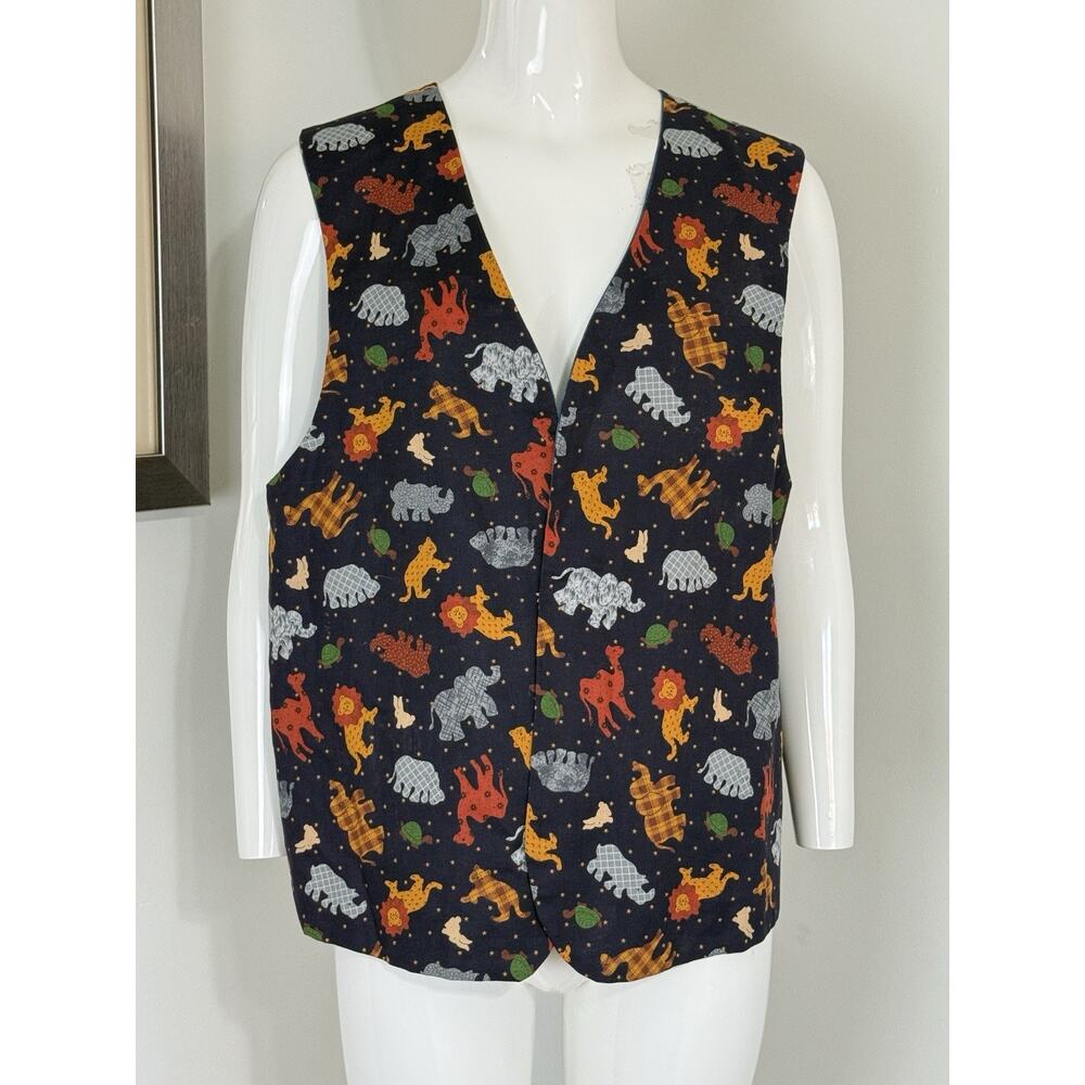Vintage 90s Handmade Noah’s Ark Patchwork Reversible Vest Women’s Size L Boho - Picture 7 of 11
